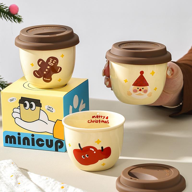 Weihnachten Keramik Handhaltetasse Winter Handwärmer Tasse Thermoskanne Kleine Kapazität Wasserbecher Kaffee Freizeittasse Silikondeckel Tasse