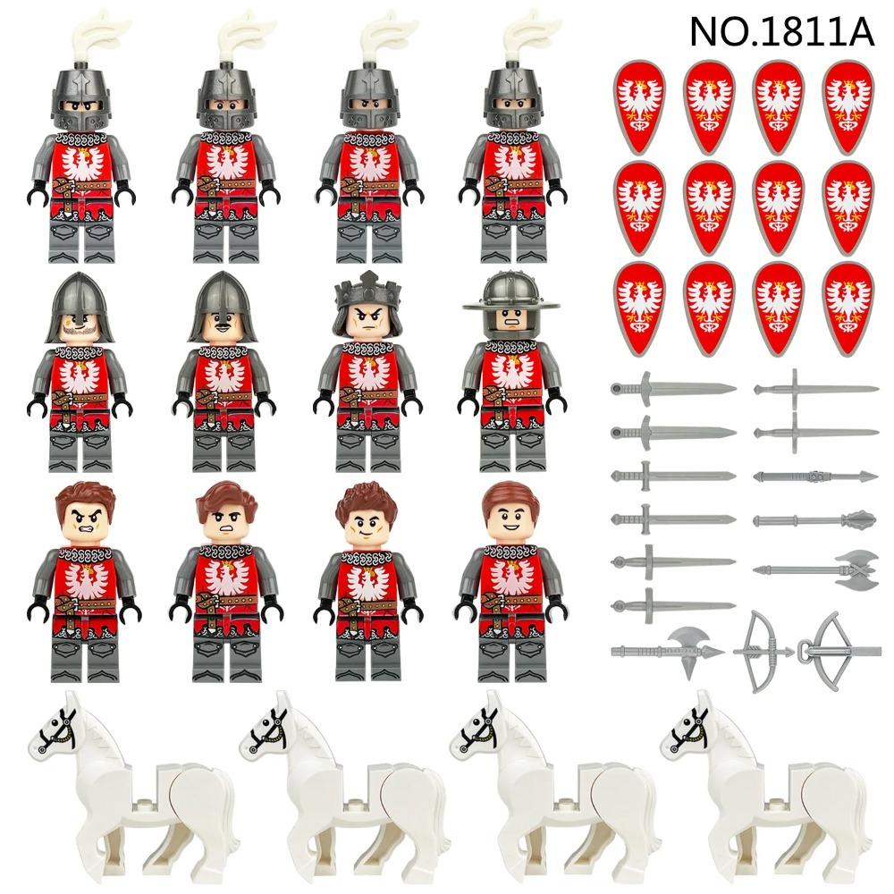 Medieval knights corps medieval soldiers weapons white horse accessories small children s building blocks toys. boyfriend gift