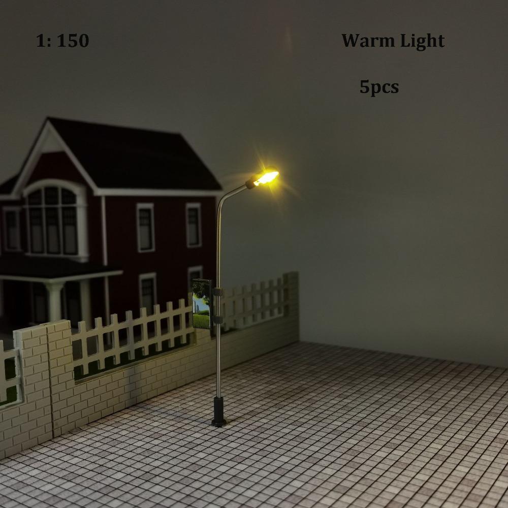 5pcs 1:100/150/200 Miniature Street Lamp Model Stainless Steel Model Making Led Light