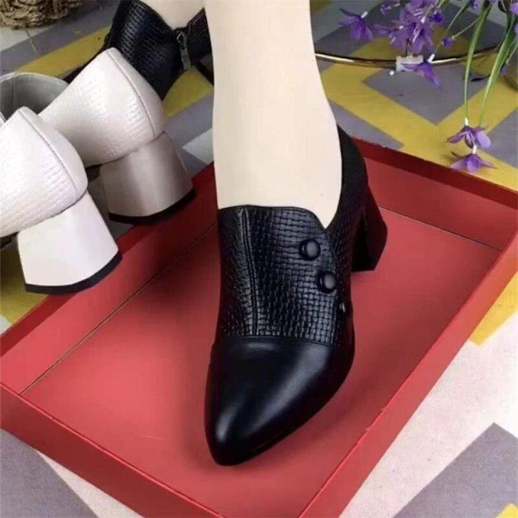 Spring and Autumn thick heels women's shoes pointed buttons plaid comfortable shallow mouth fashion work shoes
