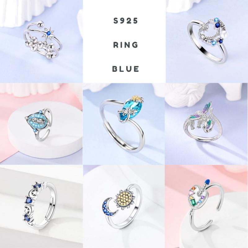 Blue Star Open Ring 925 Silver Original Clover Dragon Adjustable Ring For Women Wedding Anniversary Finger Jewelry Gift