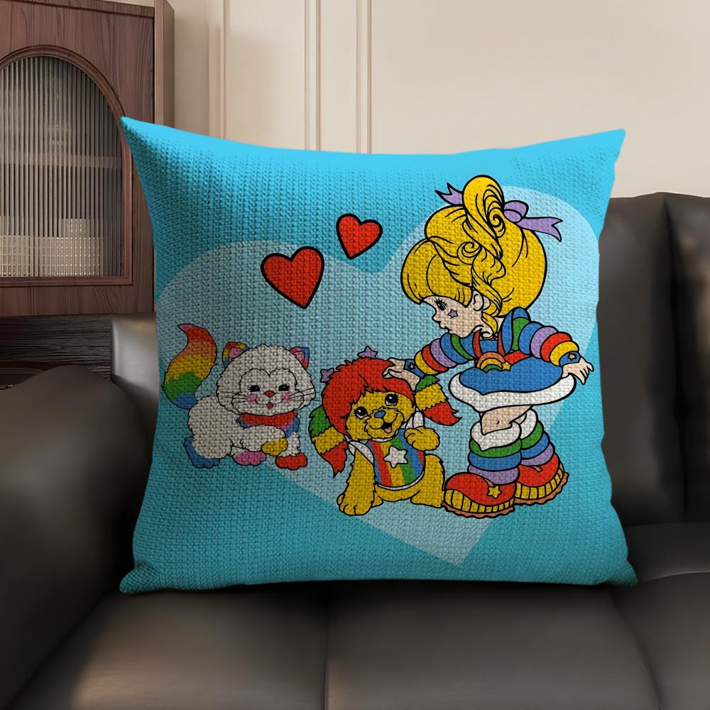 R-Rainbows Cute Britee Cartoon Cushion Cover Natural Linen Organic Fabric Double-Sided Printing Sofa Home Decor Gift Pillow Case