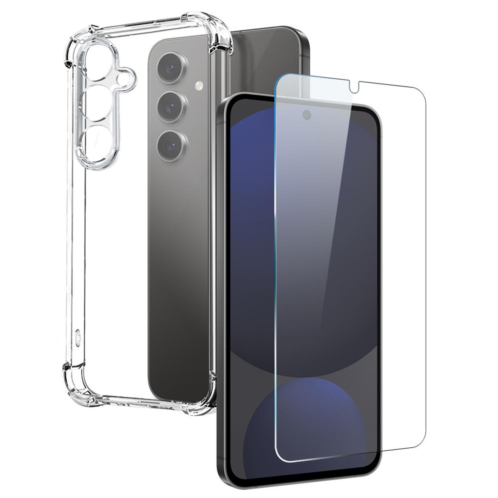 NORTHJO For Samsung Galaxy S24 FE Case Four Corner Shockproof TPU Clear Phone Cover with Tempered Glass
