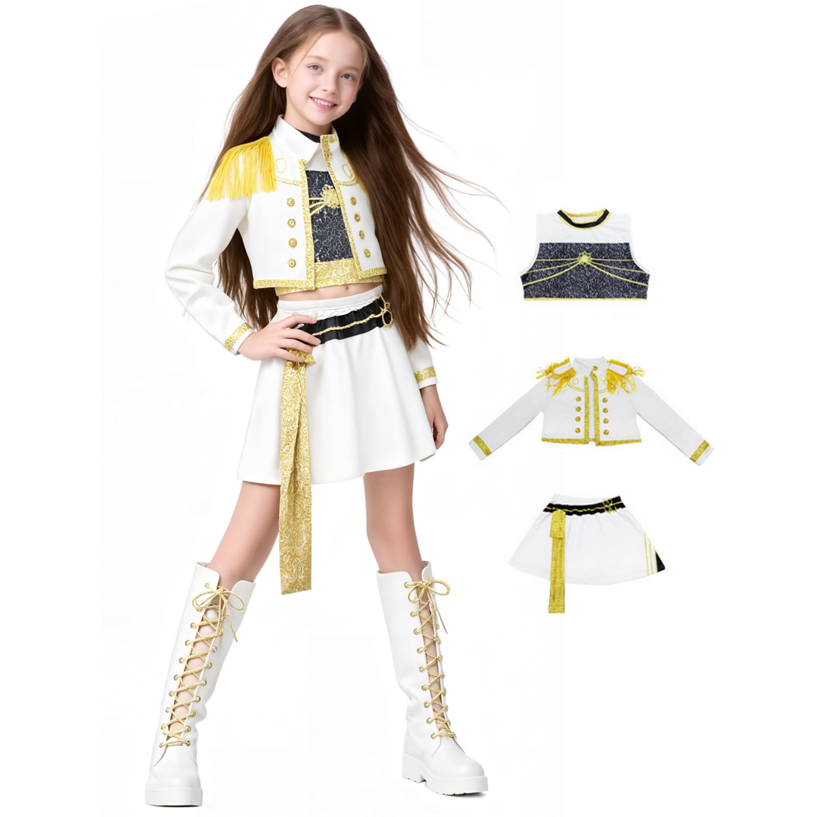 

[Mprocen] K-POP Girls Cosplay Demon Hunter Cosplay Kids Jacket Top Skirt Zoe Mila Rumi Costume Suitable for Halloween, Christmas, Cultural Festivals,