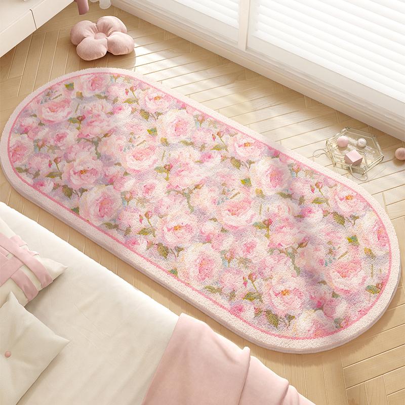 Tappeto Decorazione Soggiorno Stile Francese Tappeti con Motivo Floreale per Camera da Letto Morbido Soffice Tappetino da Pavimento Comodino Tappeto Spesso in Peluche per la Casa