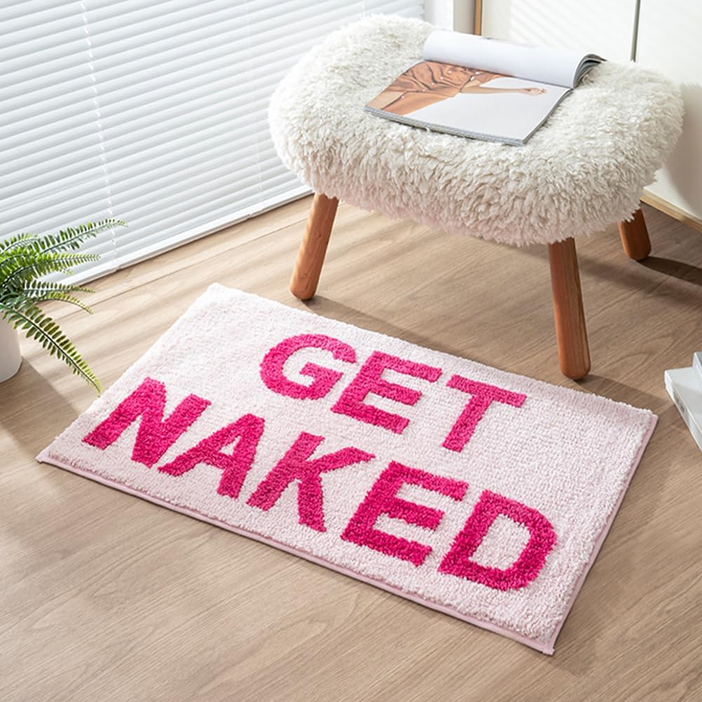 Bibabala Get-Naked Bath Mat, Cute Bathroom Rugs, Non Slip Absorbent Pink Bath Rug, Funny Bathroom Decor, Bathtub Decor Mats,Washable Shower Rug for