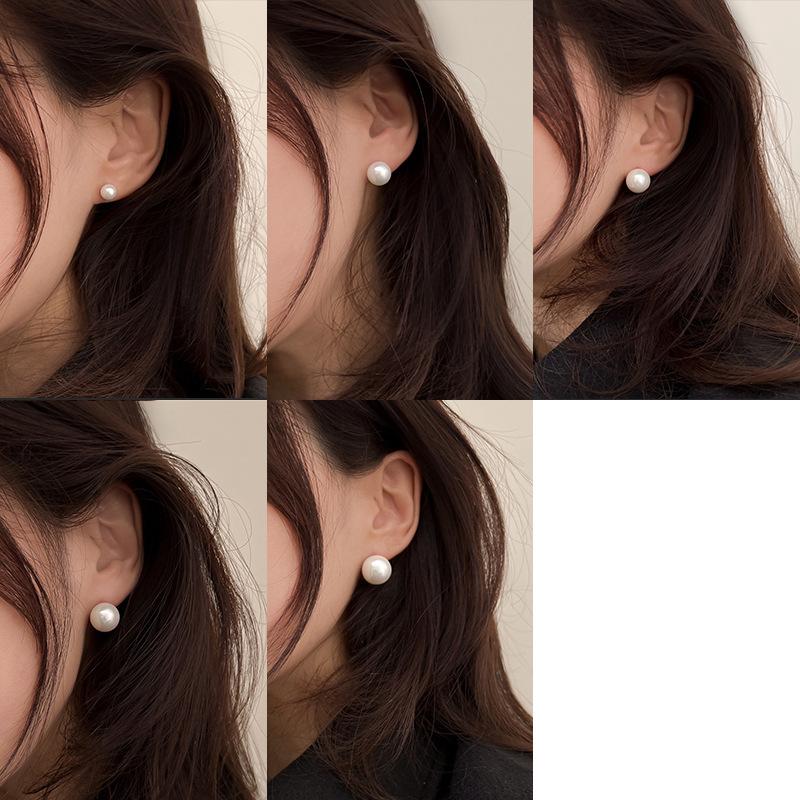 Minimalist Cold Wind Pearl Stud Earrings Female French Retro Hepburn Style Simple Versatile Temperament Earrings Internet Celebrity Earrings