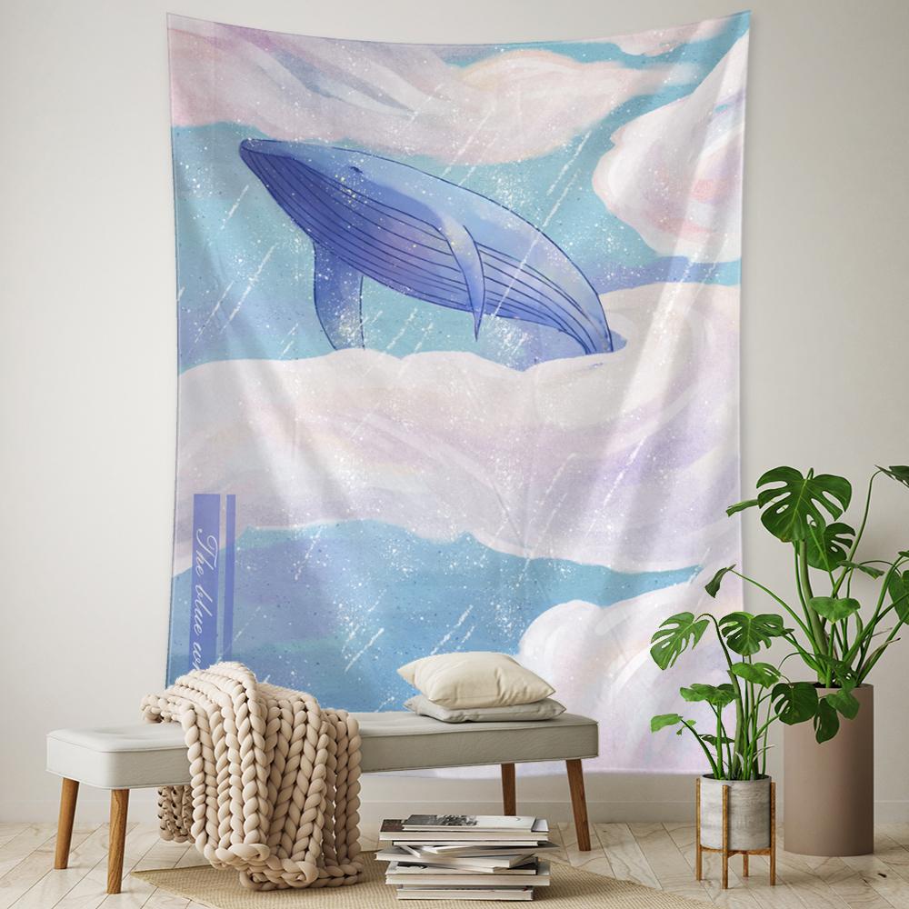 Cartoon Whale Tapestry Wall Hanging Kawaii Boho Psychedelic Witchcraft Art Aesthetic Room Home Decor
