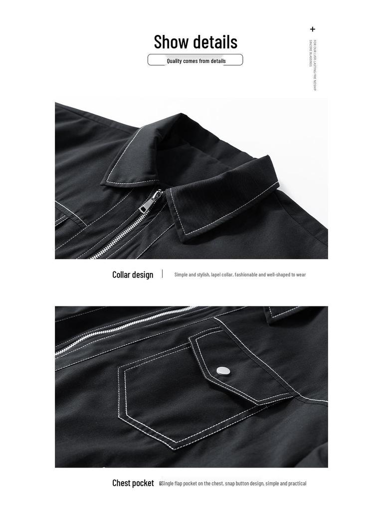 Trendy Plus Size Lapel Jacket for Spring/Autumn – Loose Fit Workwear Shirt