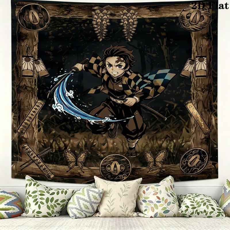 Demon Slayer Wall Tapestry Aesthetic Wall Hanging Printed Fabric Blanket Decorative Tapestries For Bedroom Living Room Home Decor