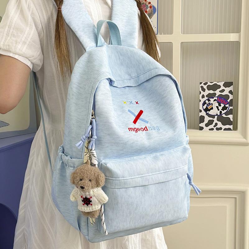 Schoolbag Cute Cartoon Embroidered Backpack Female Student Schoolbag Large Capacity Simple College Style Spot Backpack