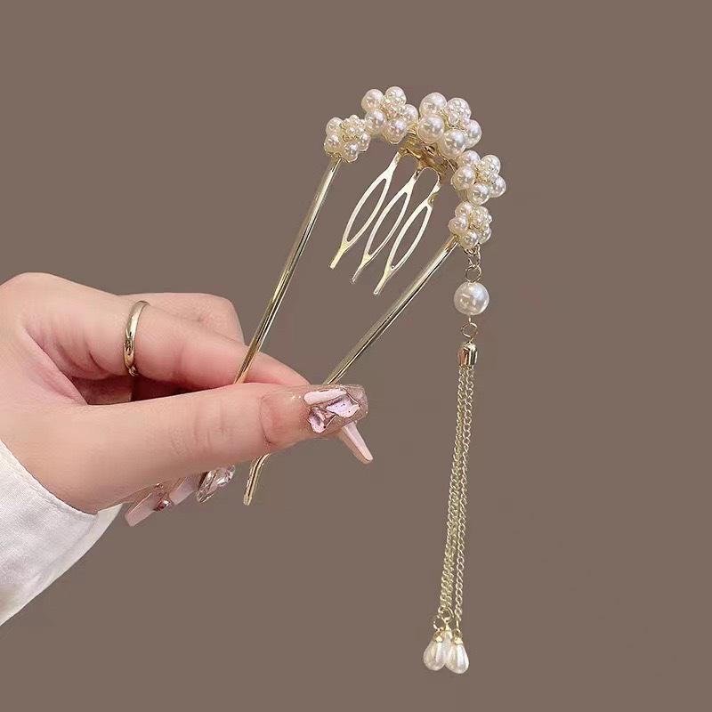 Elegant Pearl U-shaped Hairpin for Women - New Chinese Style Updo Accessory 2025