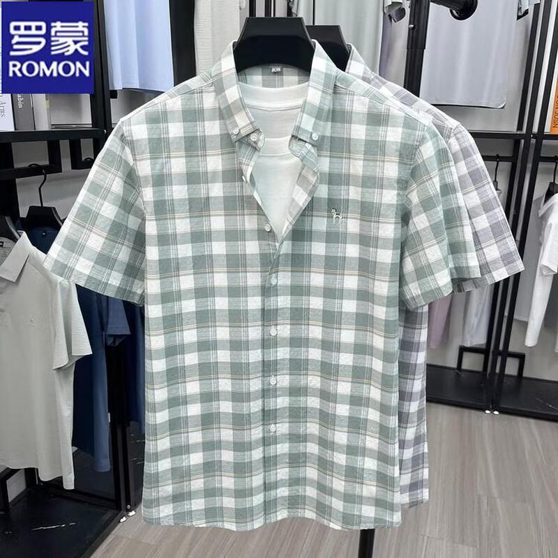 ROMON Men s 100% Cotton Plaid Short Sleeve Polo Shirt XL