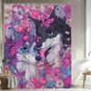 1pc Valentine'S Day Shower Curtain Cute Animal Floral Pattern Wolf and Butterfly Medieval Style Bathroom Decor Polyester Fabric