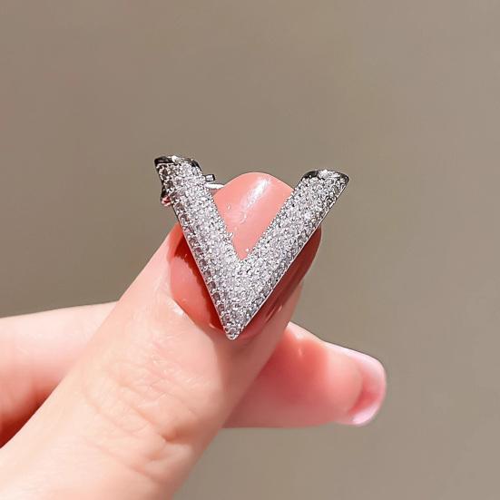 Women Brooch Sparkling Rhinestones Inlaid V-Shaped Design Lapel Pin Sweater Scarf Bag Badge Jewelry