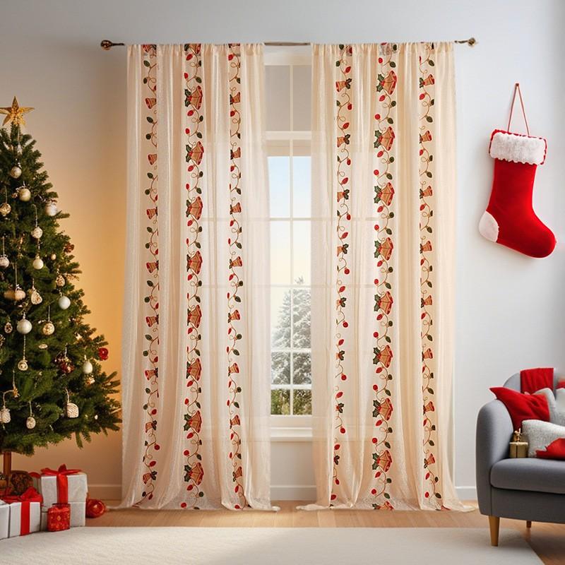 American Style Christmas Embroidered Sheer Curtain Festive Window Decor Living Room Bedroom Balcony