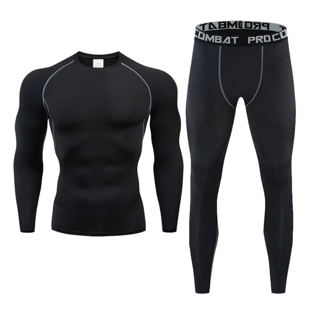 Herren Fleece Thermounterwäsche Set Sport Outdoor Skifahren Basisschicht Fitness Schnelltrocknend Rundhals Lange Unterhosen