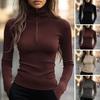 Bottom Tops Zipper Half Placket High Collar Long Sleeve Knitted Tops Solid Color Slim Fit Elastic Base Tops
