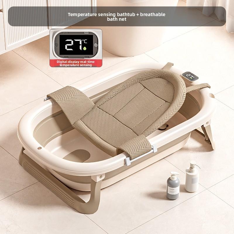 Foldable Baby Bathtub with Digital Temperature Display, Large Smart Thermostatic Infant Bath Tub for Newborns