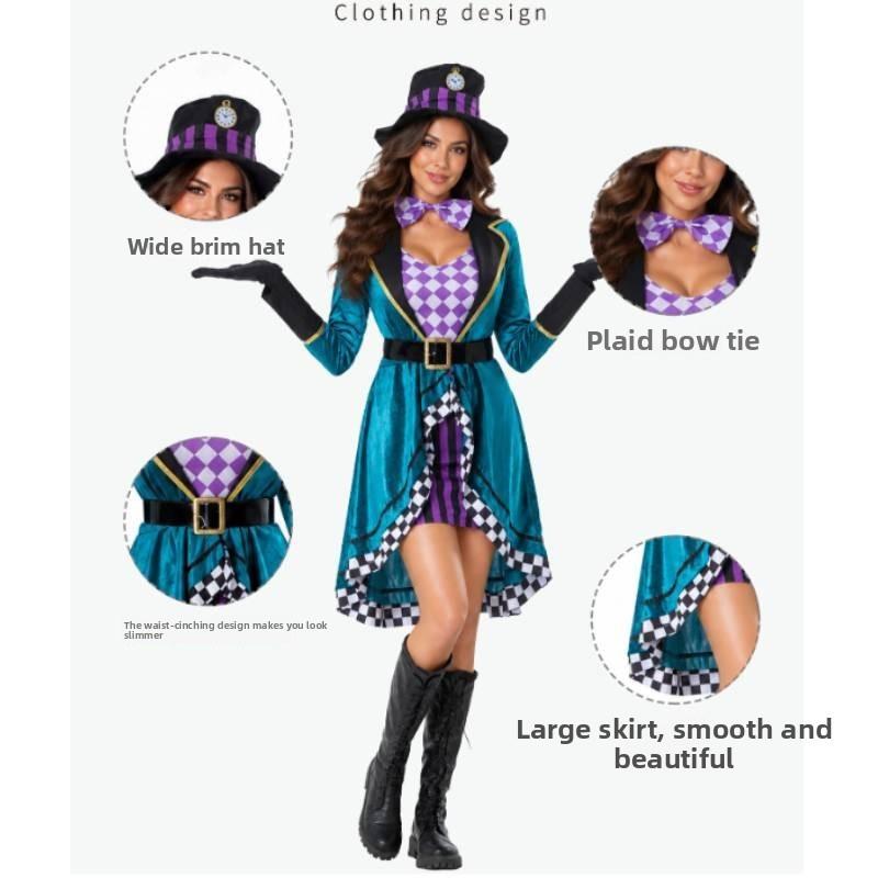 Alice In Wonderland Mad Hatter Halloween Women Costume With Polyester Fabric For Cosplay Party