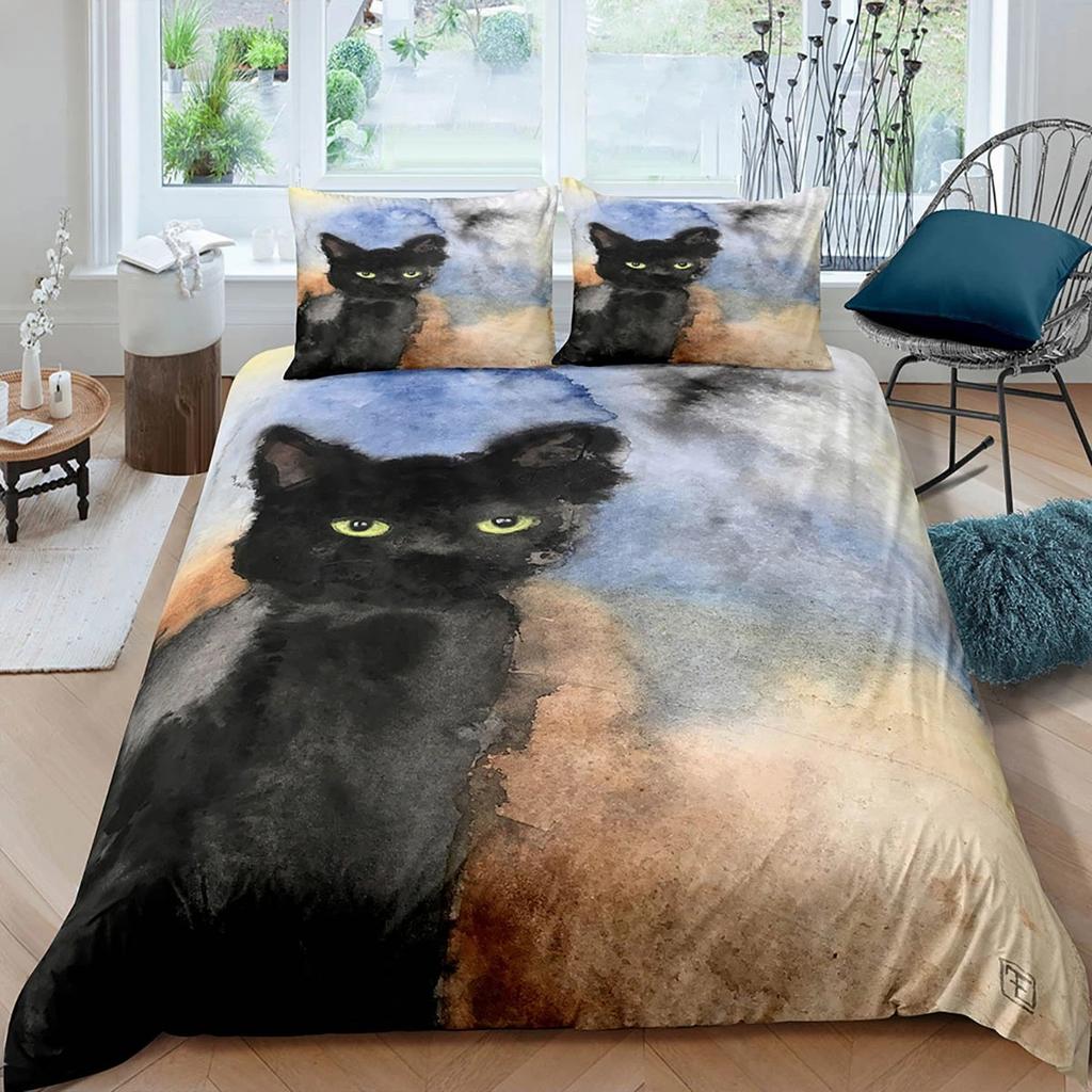 Cute Cat Animal 3D Printed Quilt Cover 100% Polyester Bedding Set Quilt Cover Pillowcase 2/3-Piece Set Kids Gift