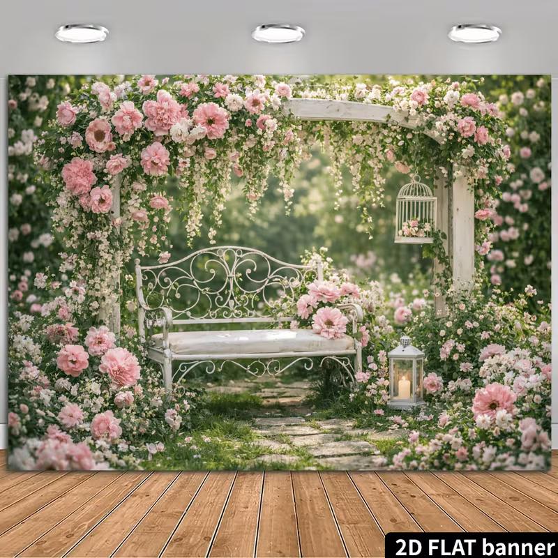 2D Розовый Пион Белая Арка Садовая Стена Гобелен 47.2x31.5inch/120*80cm