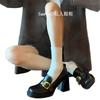 Retro British style one-pedal loafers square head high-heeled small leather shoes women's shoes thick-heeled single shoes Mary Jane women's shoes