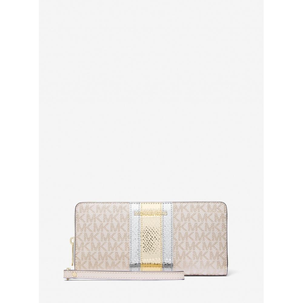 

Michael Kors Кошелек Jet Set Travel Metallic Continental, большой, Mk Signature 35f4gtve7v705, бледно-золотой F