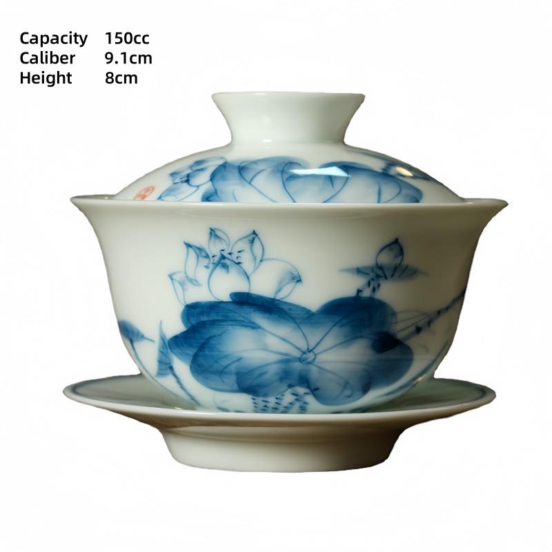Chinese Ceramic Gaiwan Teacup Handmade Tea Tureen Boutique Tea Bowl Chinese Porcelain Teaware Accessories Drinkware