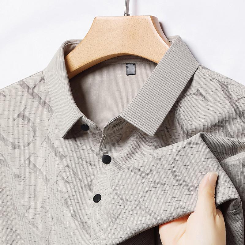 

Деловая повседневная мужская рубашка поло с короткими рукавами и лацканами, дышащая свободная футболка с короткими рукавами и принтом из высокоэластичной ткани 4XL