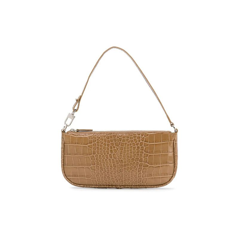 By Far Rachel Vintage Crocodile Pattern Zipper Closure Sheepskin Underarm Shoulder Bag Women bags Brown Yellow 20CRRCLSTPDMED