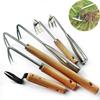 1 Stück Langer Holzgriff Edelstahl Gartenunkrautstecher Hand-Unkrautentferner Cutter Abzieher Werkzeuge Multifunktions-Unkrautstecher Pikierer