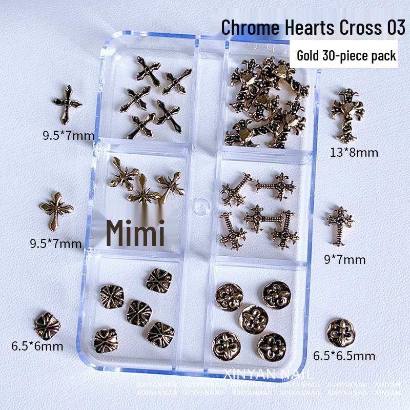 

Dark Retro Pin Rivet Nail Set: Empress Cross Pendants & 6-Grid Decorations.
