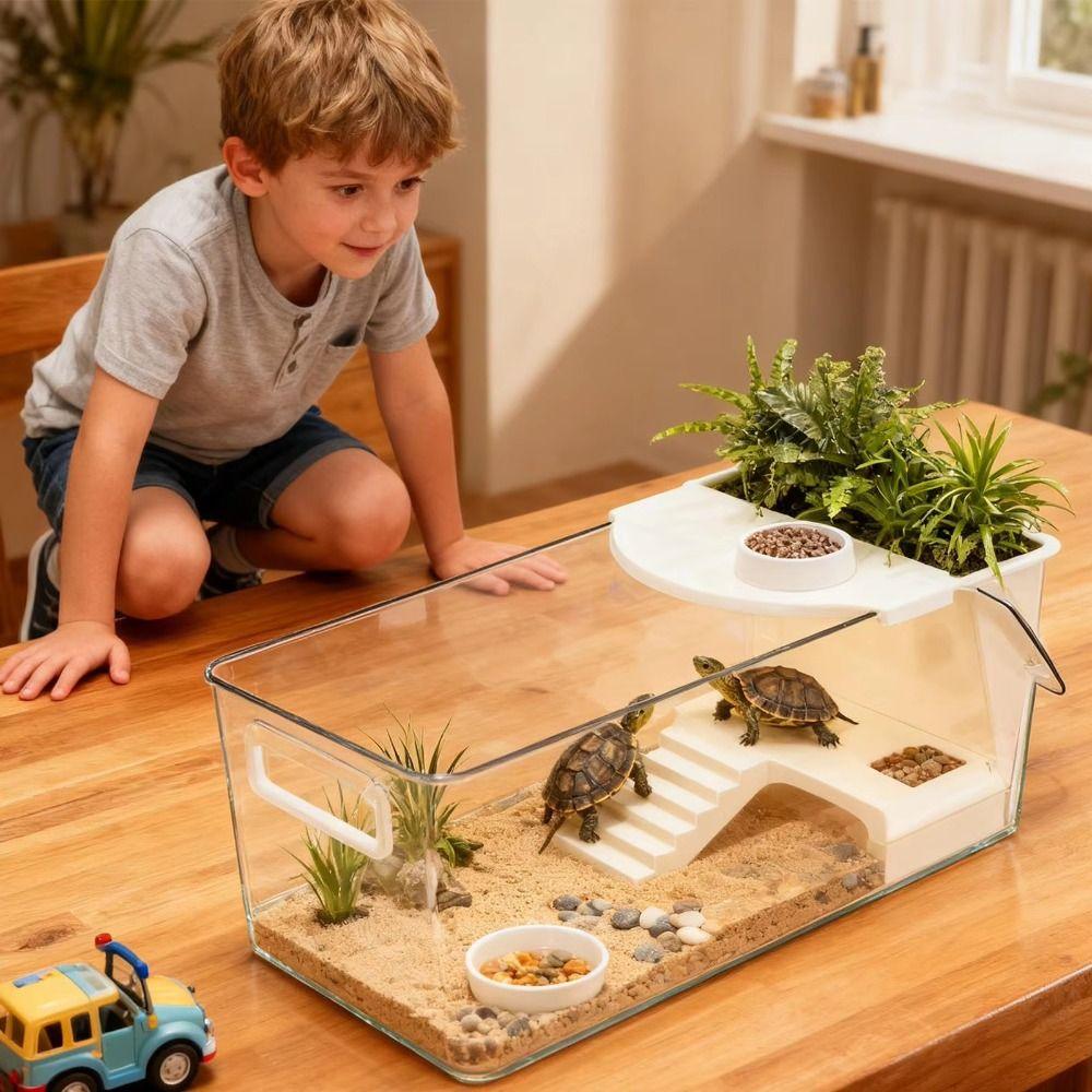 Basking Area Turtle Tank Transparent Turtle Breeding Box Habitat Box Crab Tank  Habitat