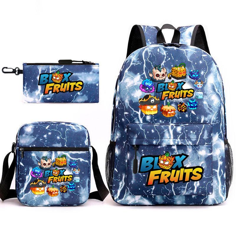 Mochila Escolar para Adolescentes Jogo Blox Fruits Fruta do Demônio Escola Primária Estrela Pintura Térmica Conjunto de 3 peças