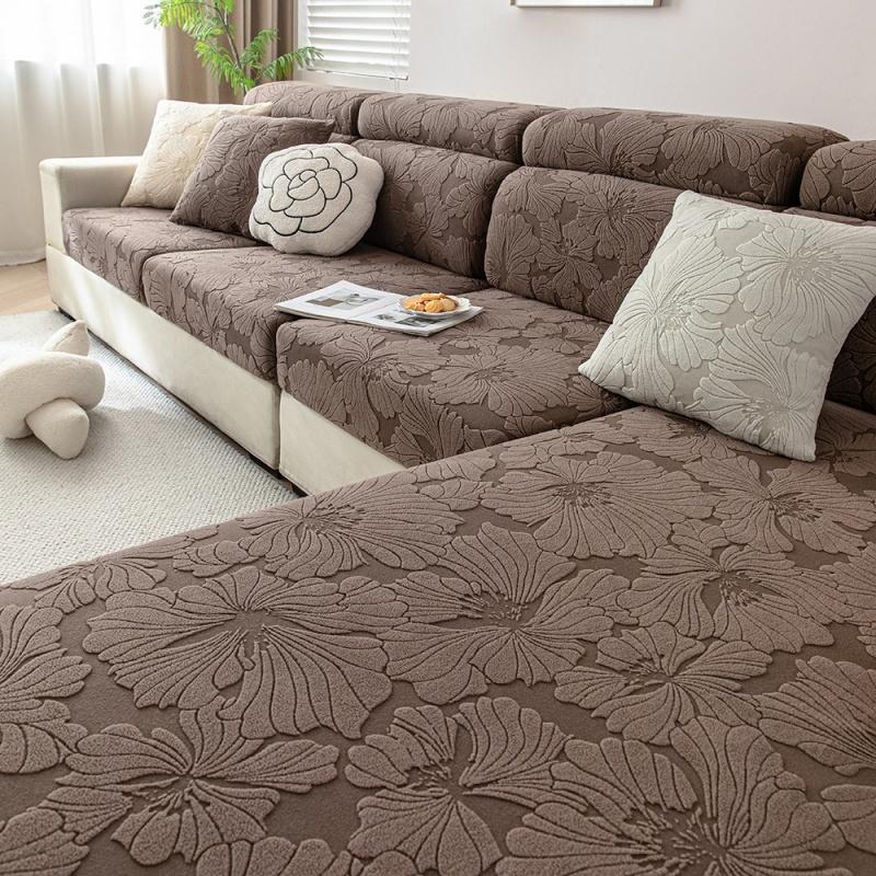 Flowers Jacquard Fleece Sofa Cushion Cover Stretchable Anti-Slip Couch Slipcovers Dustproof Sofa Toppers Furniture Protector