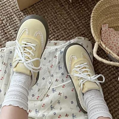 Hong Kong Style Retro Niche Moral Training Shoes Women's New Kitten Breathable Casual Board Shoes Dopamine