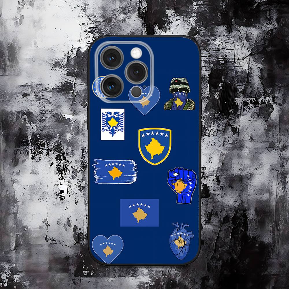 Kosovo Flag Map Phone Case For iPhone 16,15,14,13,12,11,Pro,Max,Plus,X,XS,SE,E,Mini,Soft Silicone Black Case