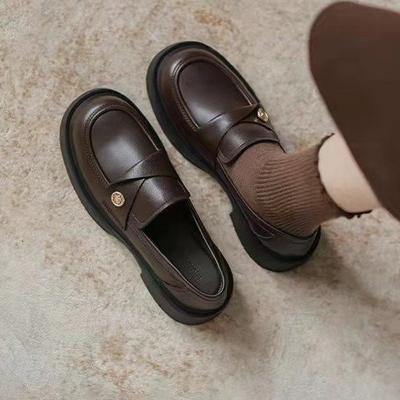 Soft-soled Loafers Women's Spring New Fashion Small Gold Coin Single Shoes British Thick-soled One-pedal Small Leather Shoes