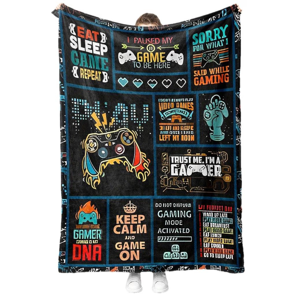 1pc Flannel Blanket Computer Gamer Pattern Blanket Cozy Warm Soft Blanket for Sofa Office Bed and Travelling