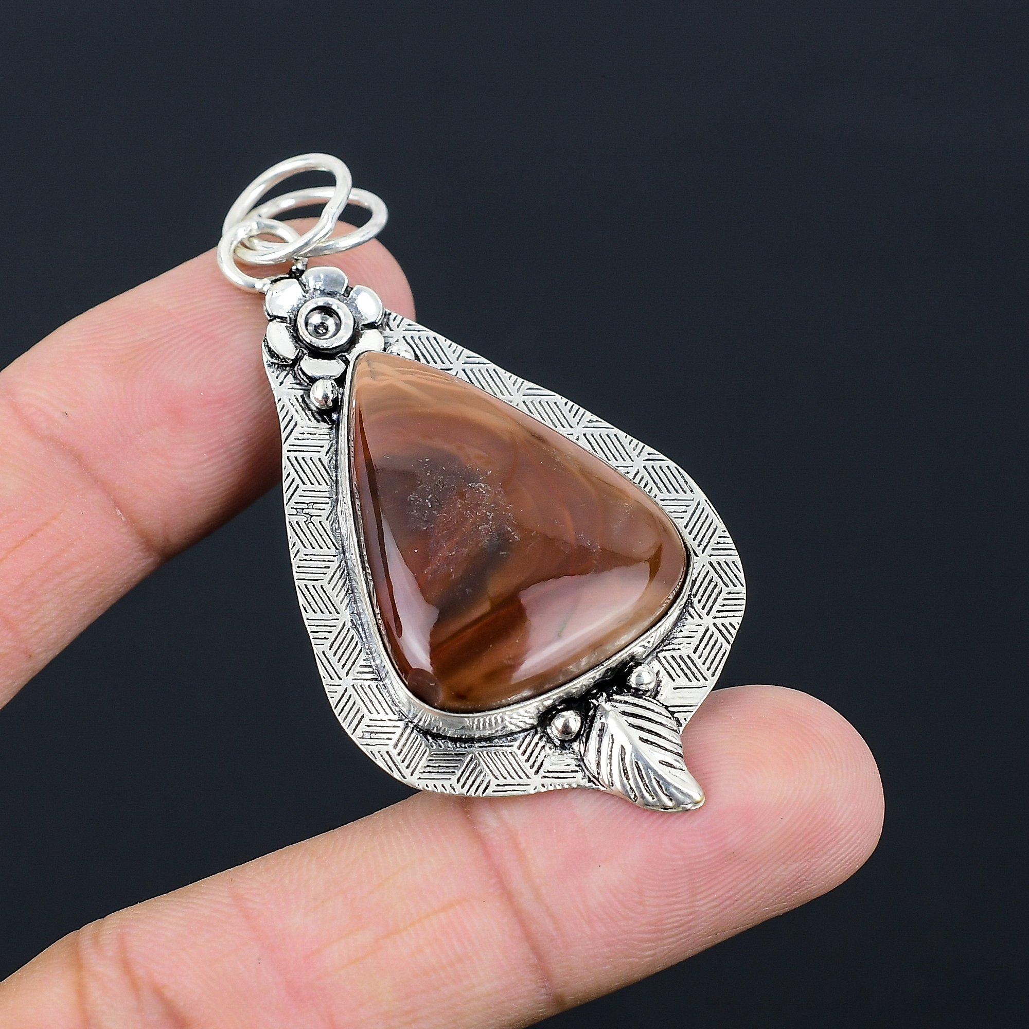

Daughters Day Deal Pear Imperial Jasper Gemstone Flower New Pendant 925 Silver