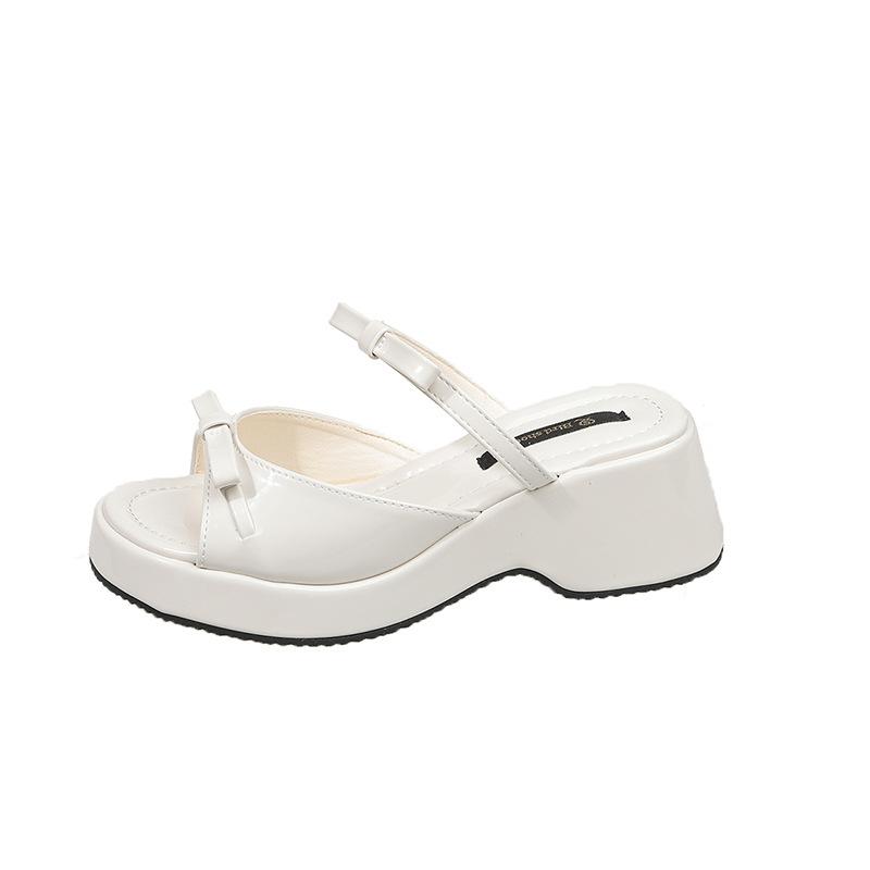 

Fashion temperament, red French one-word thick-soled slippers, summer wear 2025 new models with skirts to increase height and cool slippers 35