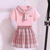 Moda de Verano para Niñas Conjunto de Uniforme JK Estilo Universitario Falda Plisada a Cuadros 2 Piezas Ropa Casual Escolar para Adolescentes