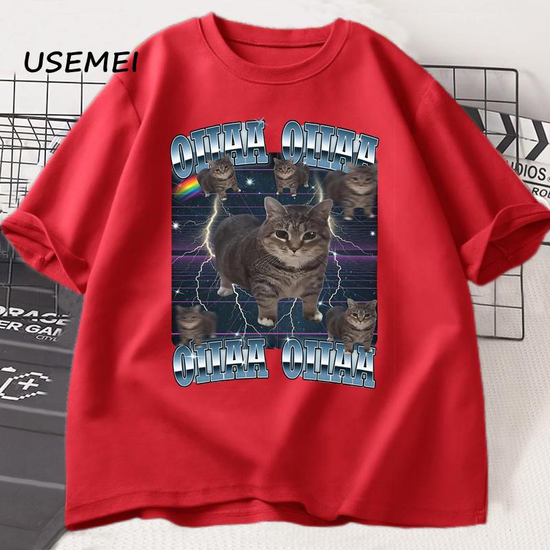 

Funny Viral Oia Cat Meme Graphic T Shirts for Men Women Silly Cats T-shirt Oiiaa Oiiaa Cat Unhinged T Shirt Harajuku Clothes S