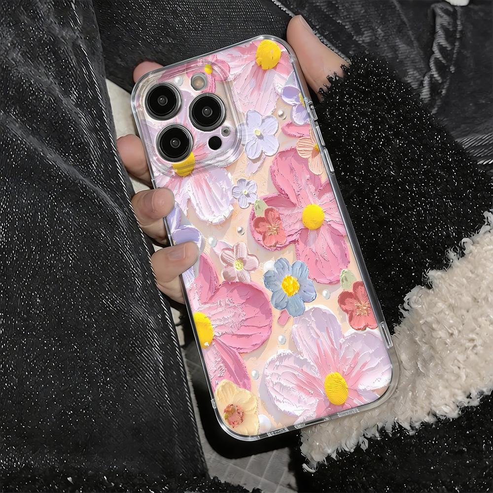 

Чехол для телефона с цветочным узором в стиле масляной живописи для iPhone 17 Pro Max 16 15 14 13 12 11 XS X XR 16 Plus 17 Air Прозрачный Мягкий Чехол iPhone 12 mini