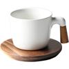 Creative Wood Handle Ceramic  Coffee Cup Saucer Afternoon Tea Black Tea Cup with Wooden Pad  Matte