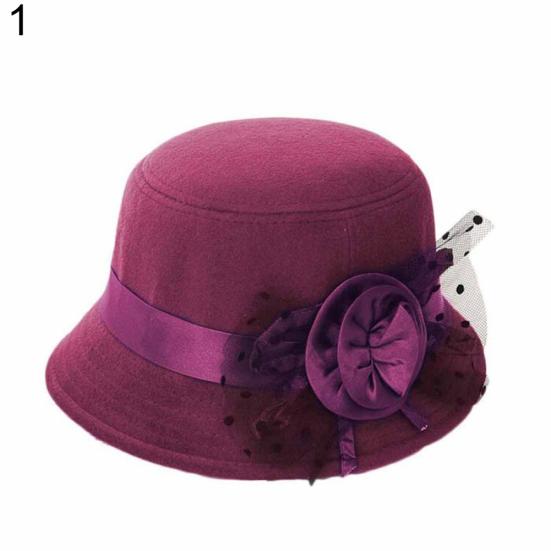 Women Retro Floral Bowler Hat Solid Color Cap for Party Prom Outdoor Travel