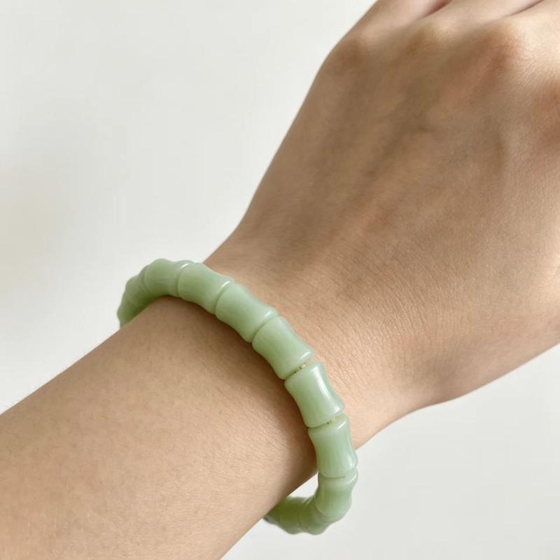 Imitation Jade Bamboo Shape Beaded Bracelets For Women Healing Jewelry With Elastic Cord