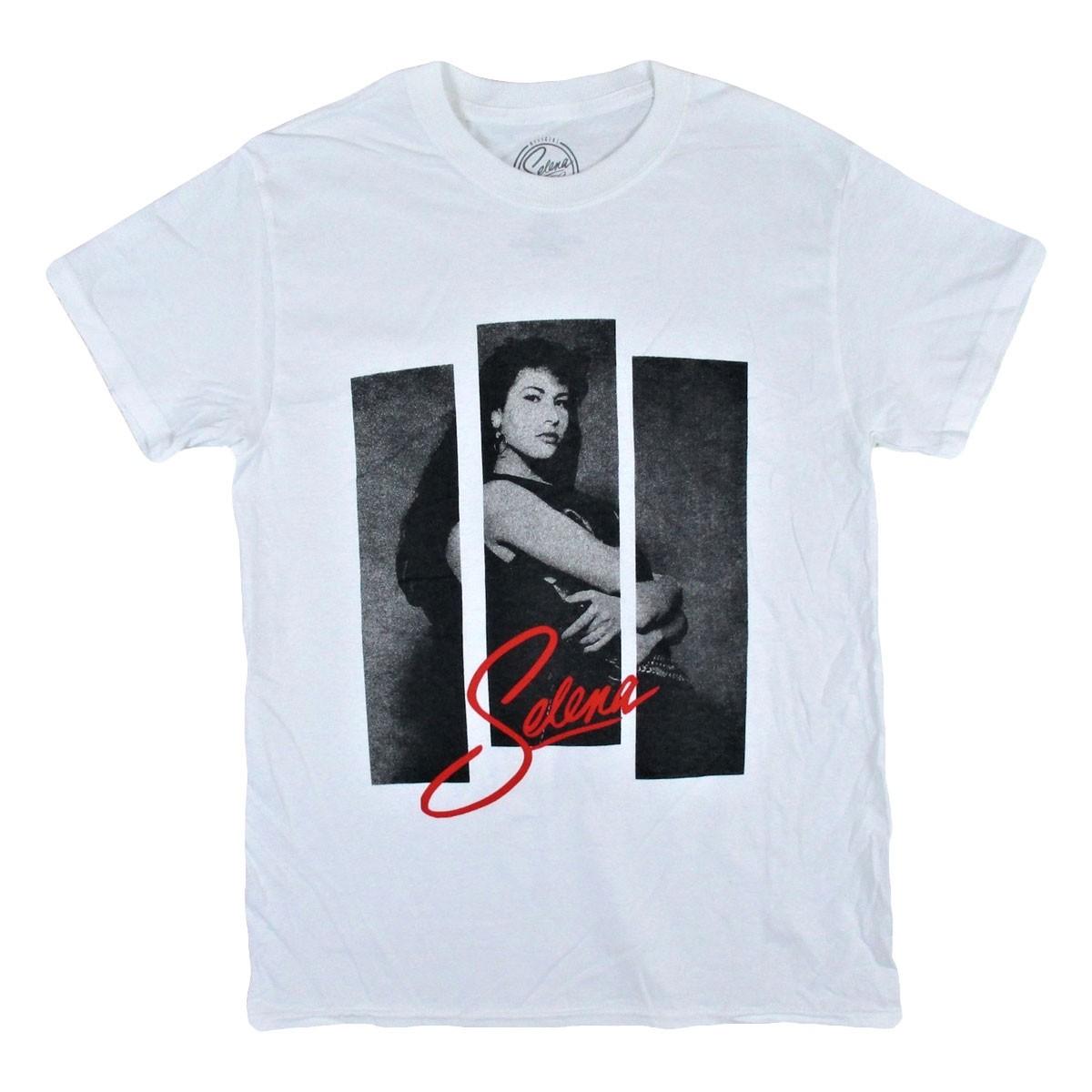 Men s Selena 3 Strips Photo on White Tee T-shirt Small White M