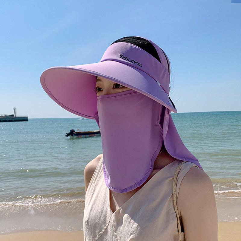 Outdoor Sun Hat For Women With Large Brim And Removable Face Shield Uv Protection Summer Beach Cap